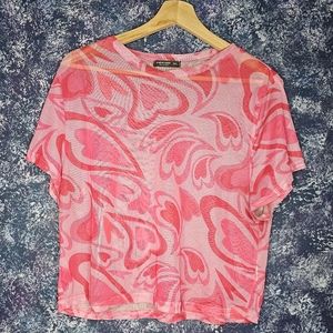 Shein pink heart sheer crop top
